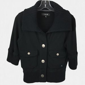 HURLEY Black Ribbed Cowl Neck 3/4 Sleeve Jacket